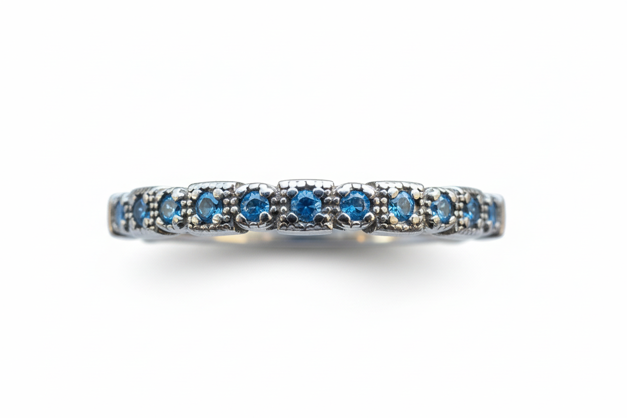 925 Sterling Silver ring with sapphire color Cubic Zirconia stone