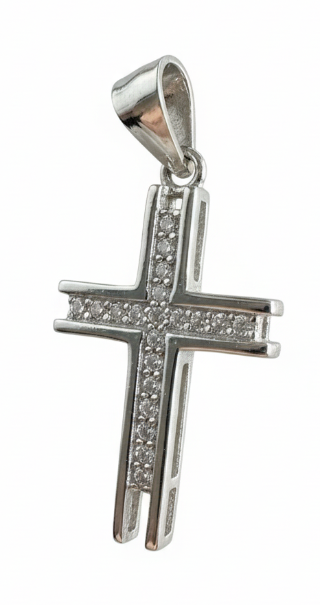 Open End Cubic Cross Sterling Silver Pendant