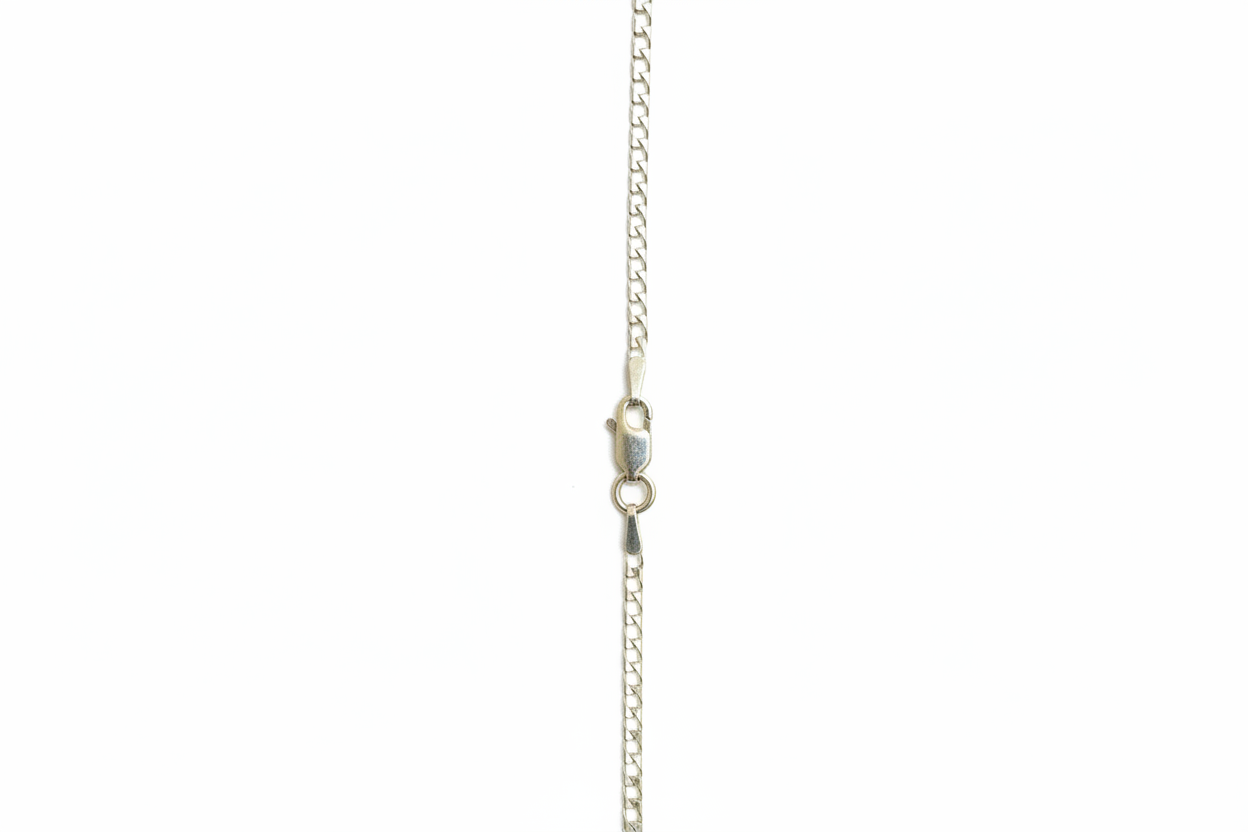Curb Diamond Link Silver Necklace