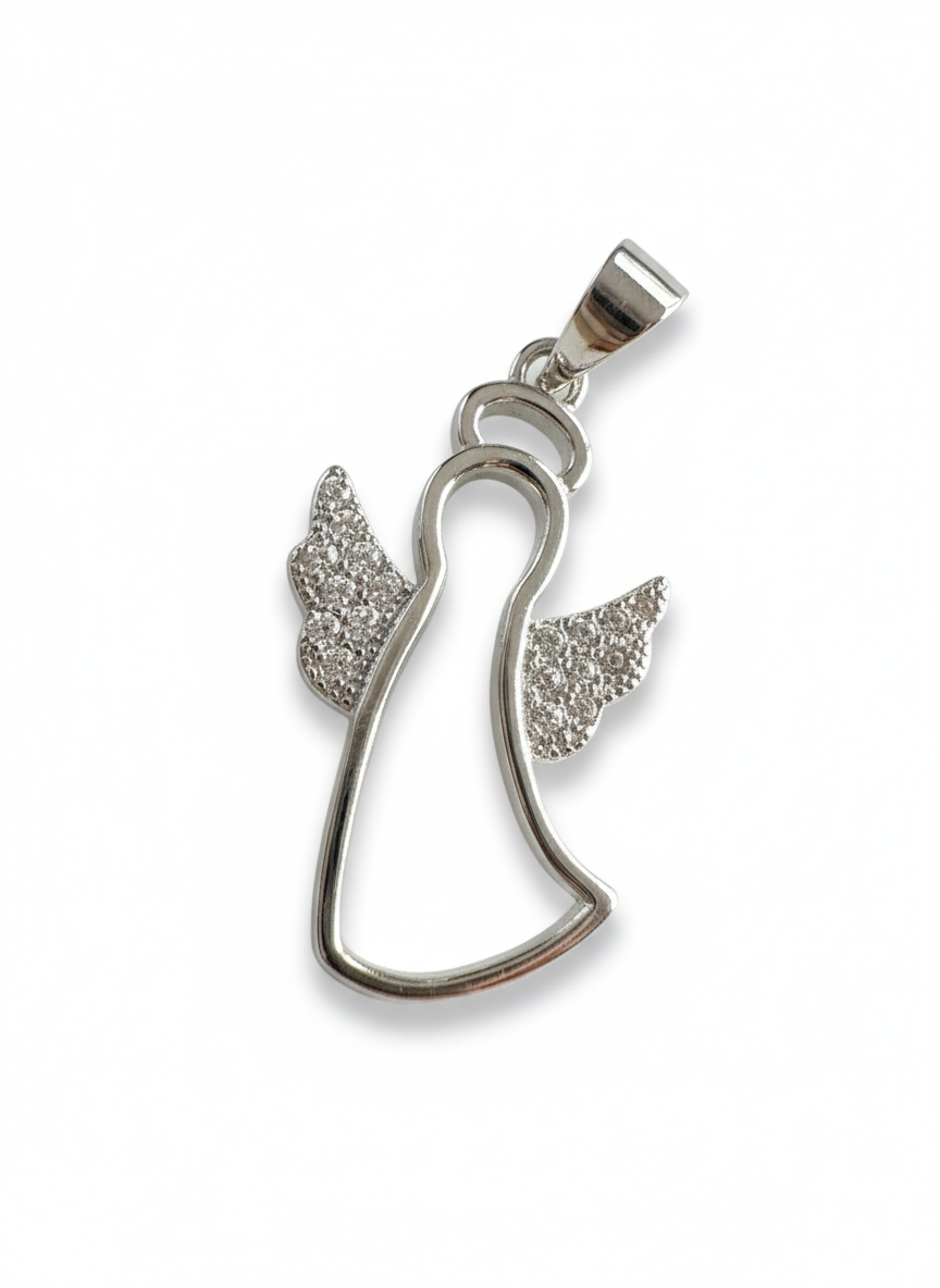 Angel with Cubic Zirconia Wings Sterling Silver Pendant