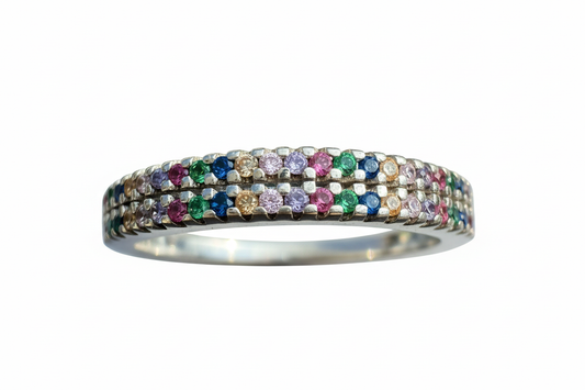 925 Sterling Silver Double Layer Rainbow Cubic Zirconia stones