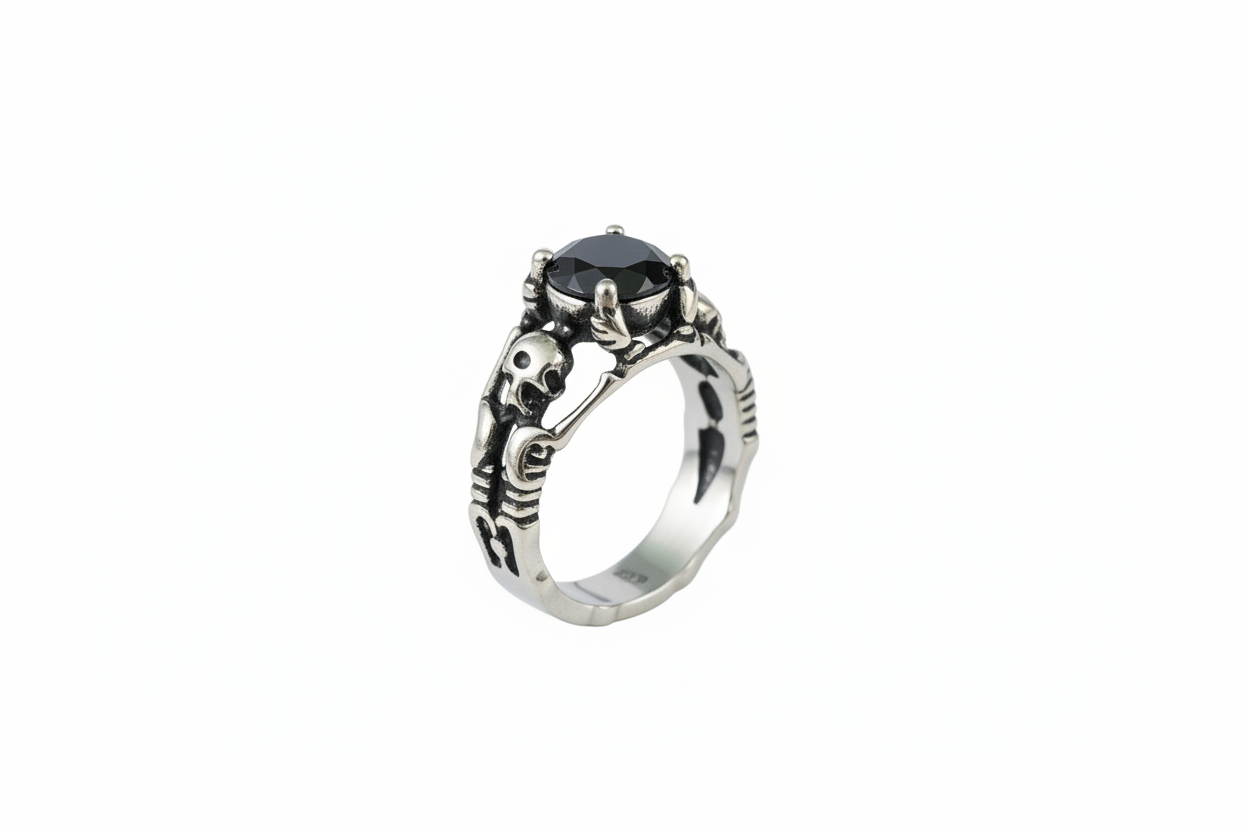 Black Cubic Zirconia Stone Scull ring in Stainless Steel