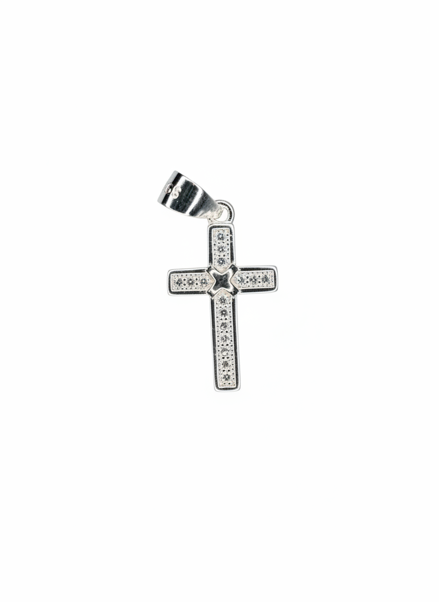Square X Cross Pendant Sterling Silver with Cubic Zirconia Stones