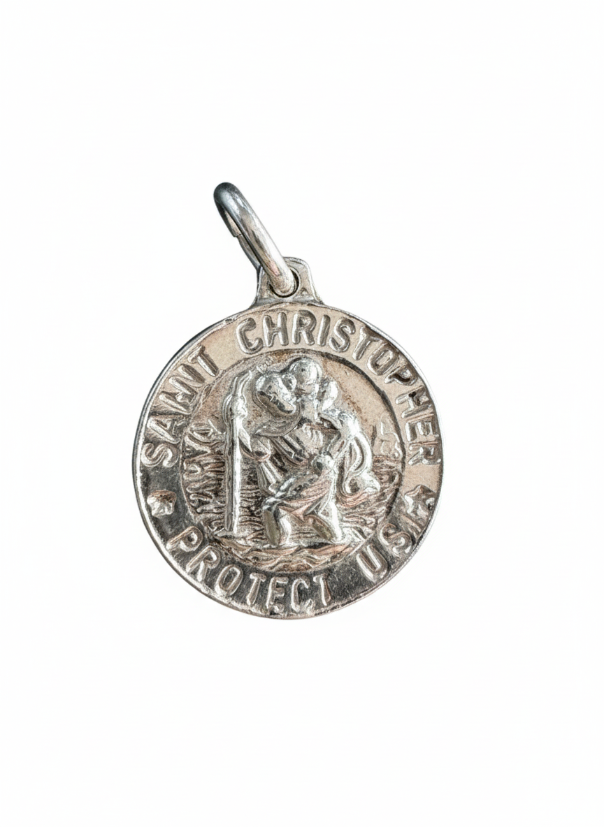Vintage Saint Christopher Protect Us Sterling Silver Pendant