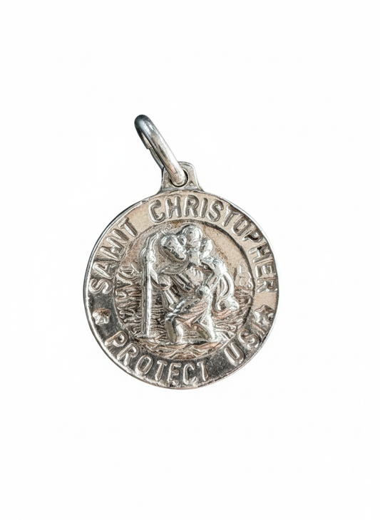 Vintage Saint Christopher Protect Us Sterling Silver Pendant