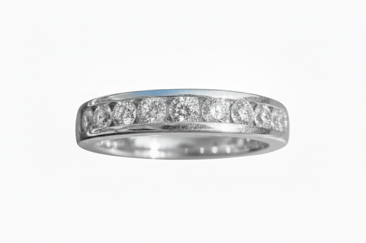 925 Sterling Silver Classic Cubic Zirconia Band with 9 Cubic Zirconia Stones