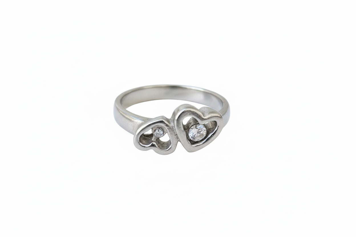 Double heart with Cubic Zirconia Stone Stainless Steel Ring