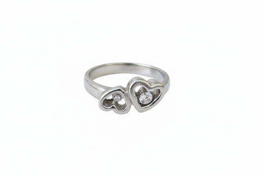 Double heart with Cubic Zirconia Stone Stainless Steel Ring