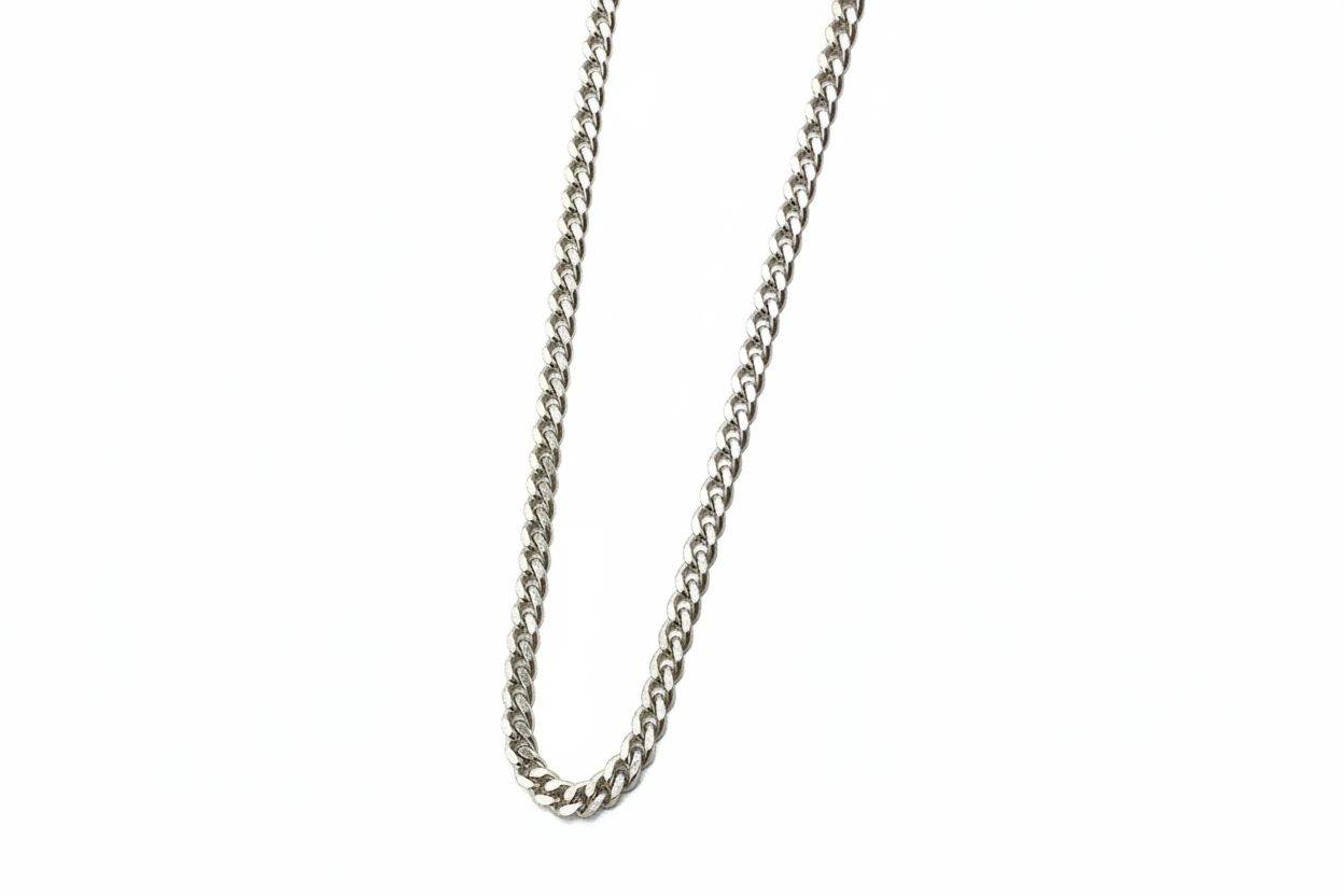 Curb Diamond Link Silver Necklace