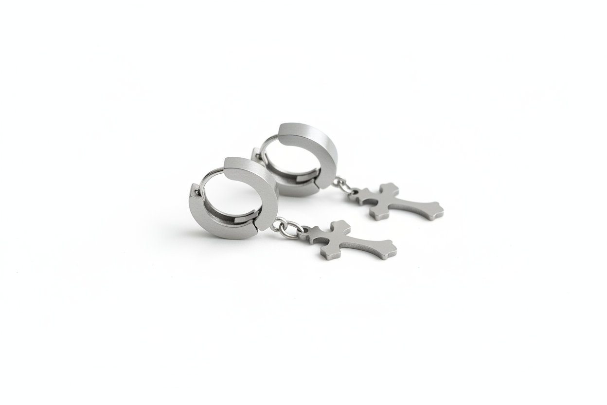 Cross Huggie Drop Earrings