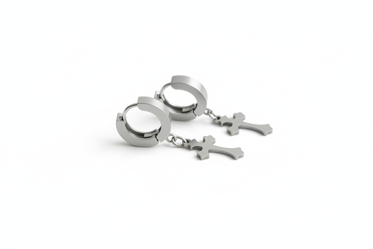 Cross Huggie Drop Earrings