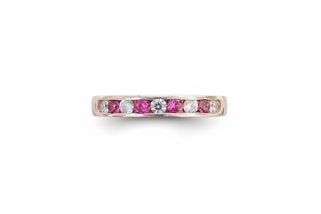 925 Sterling Silver ring with pink and clear Cubic Zirconia stone