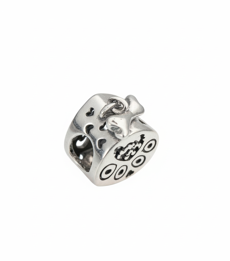 Pandora Compatible Dog Paw Heart Pendant Sterling Silver