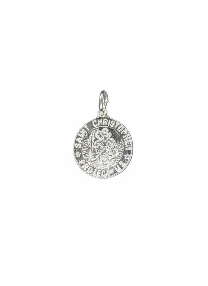 Vintage Saint Christopher Protect Us Sterling Silver Pendant