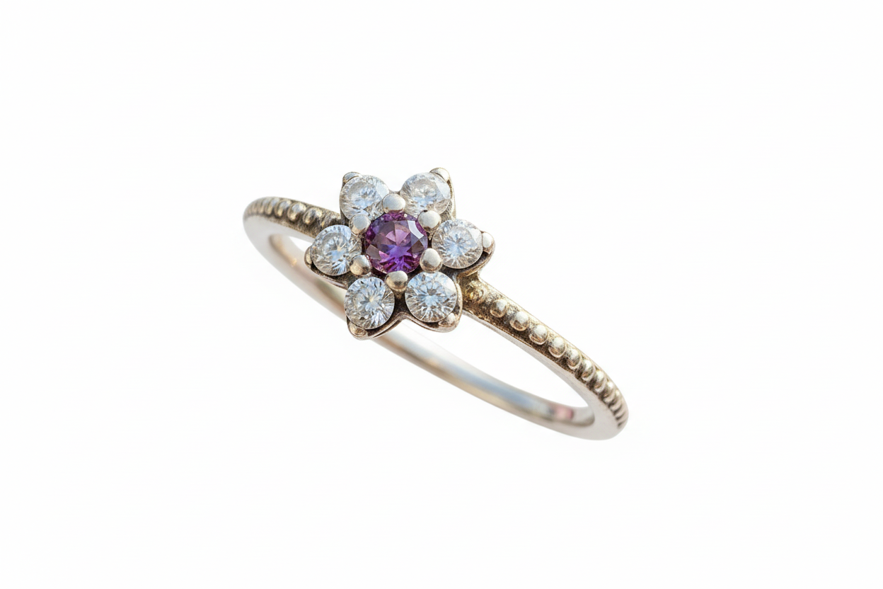 925 Sterling Silver ring purple flower lab grown ring