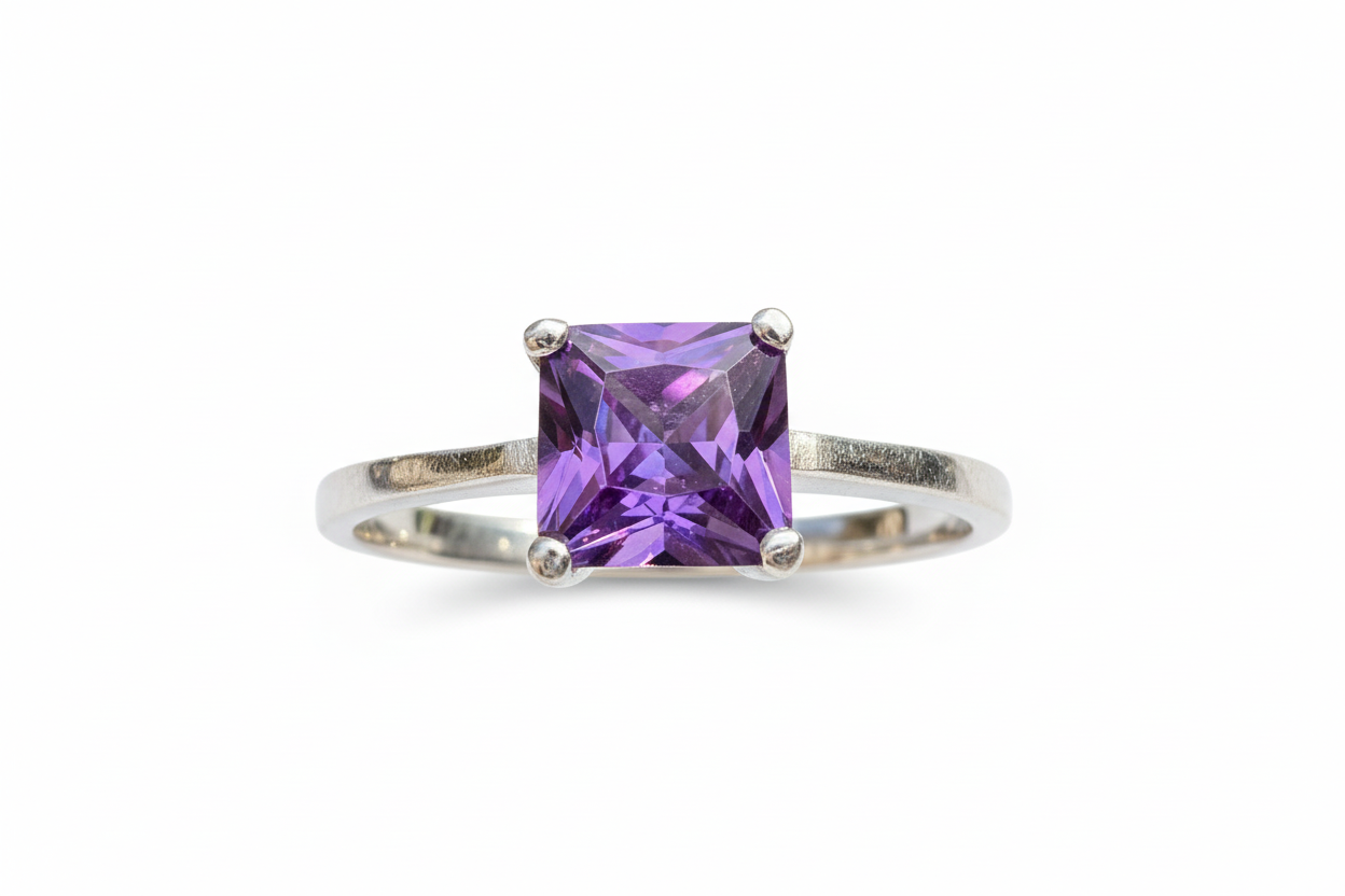 925 Sterling Silver Amethyst Cubic Zirconia stone