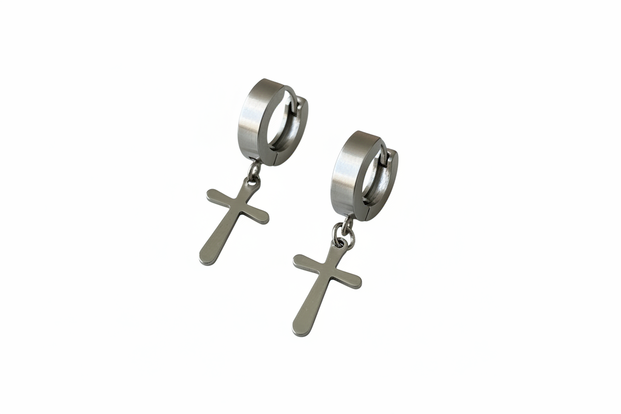 Cross Huggie Drop Earrings