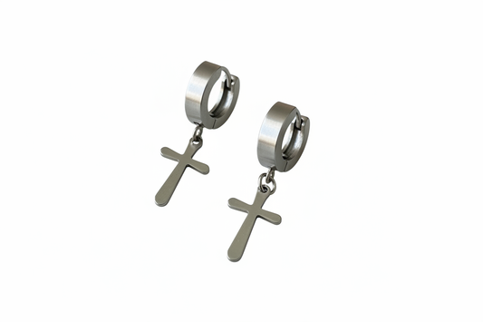 Cross Huggie Drop Earrings