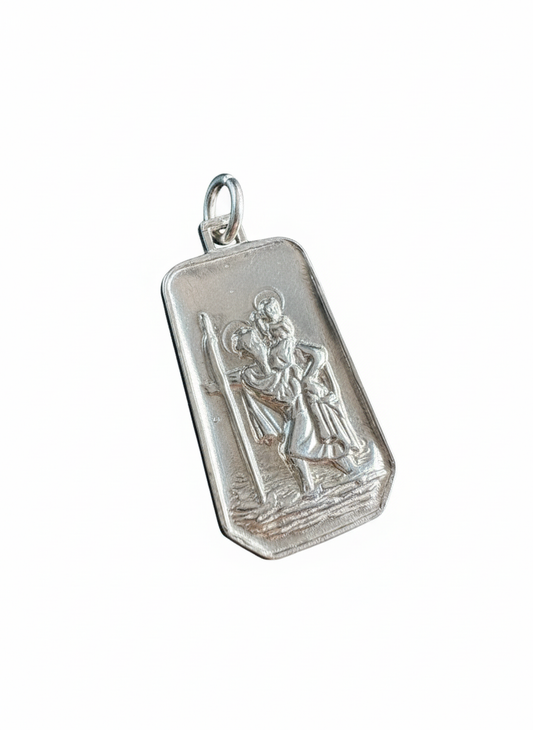 Saint Christopher Rectangular Sterling Silver Pendant