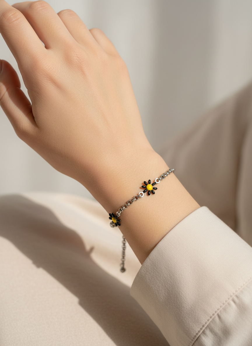 Black and Yellow Daisy Bracelet