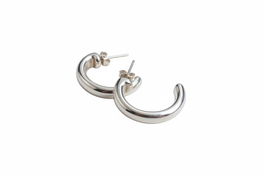 Half Hoop Electroform Sterling Silver Earrings