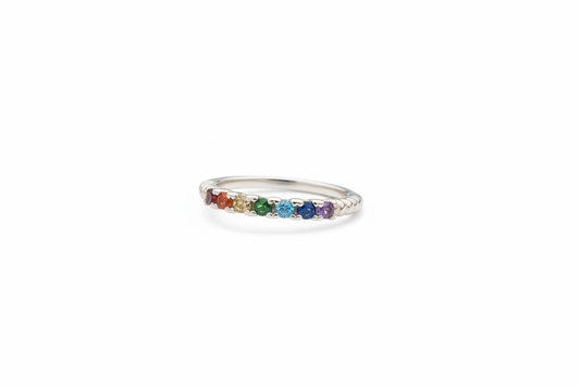 925 Sterling Silver ring with rainbow Cubic Zirconia stones