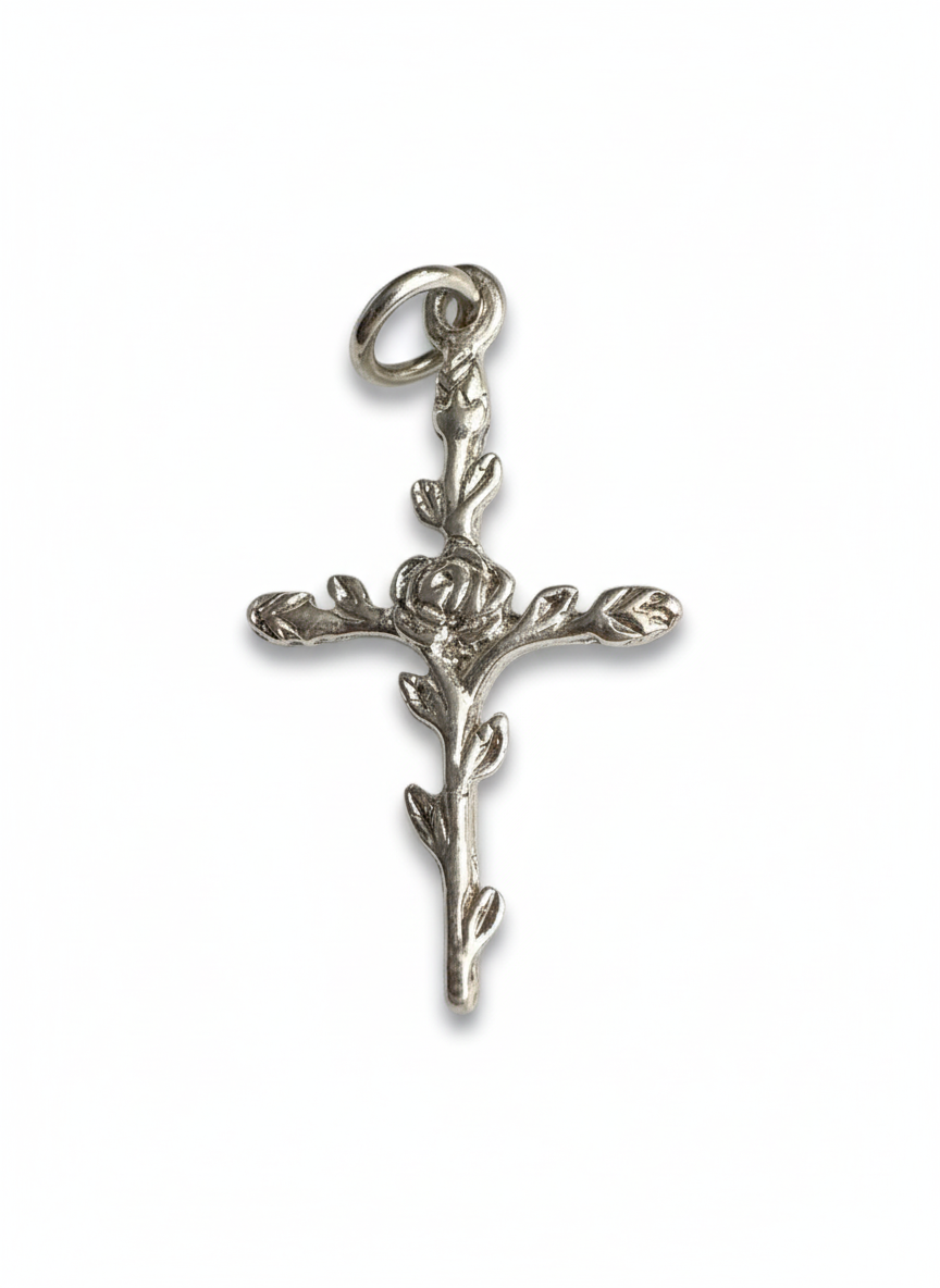 Vintage Rose Cross Sterling Silver Pendant