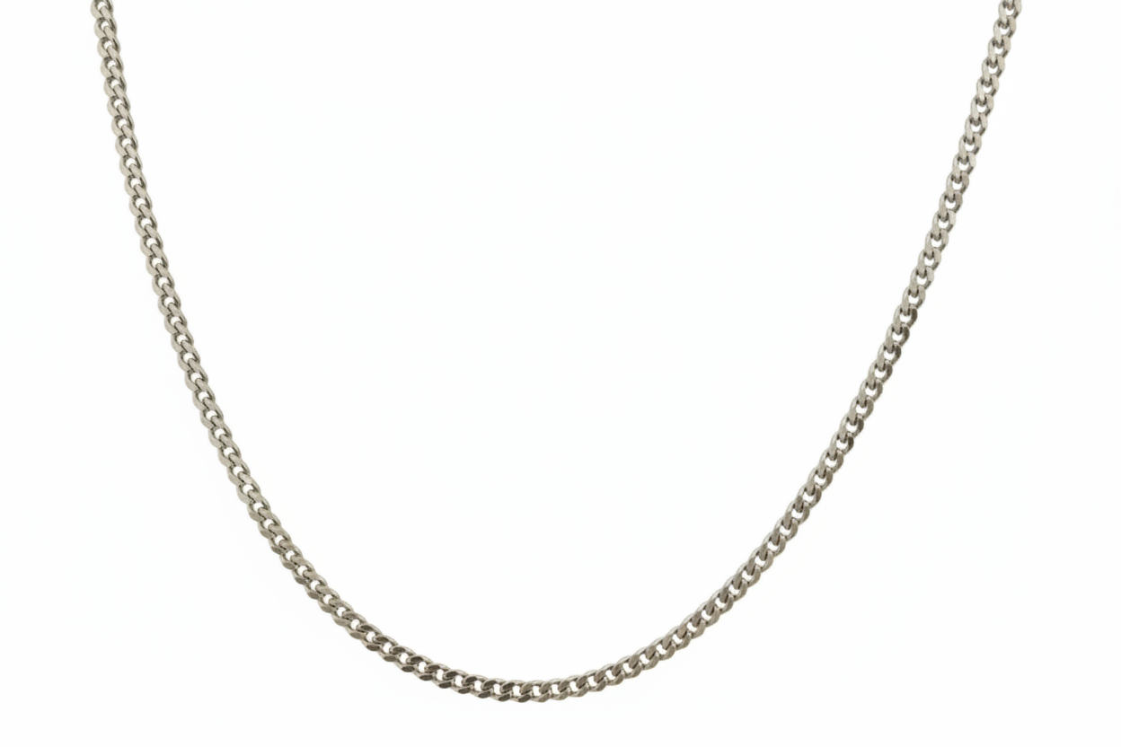 Curb Diamond Cut Link Silver Necklace