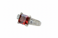 Load image into Gallery viewer, 925 Sterling Silver 4 claw red Cubic Zirconia stone ring
