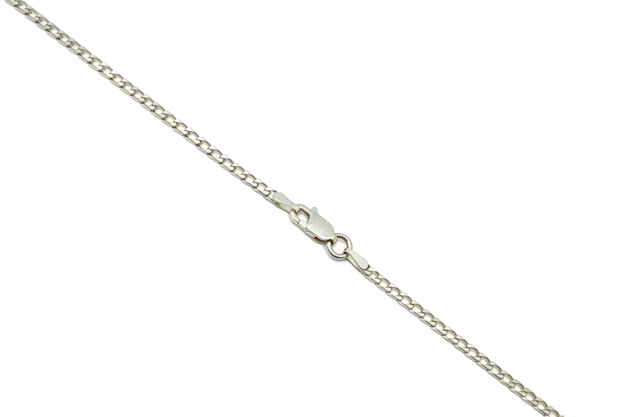 Curb Diamond Link Silver Necklace