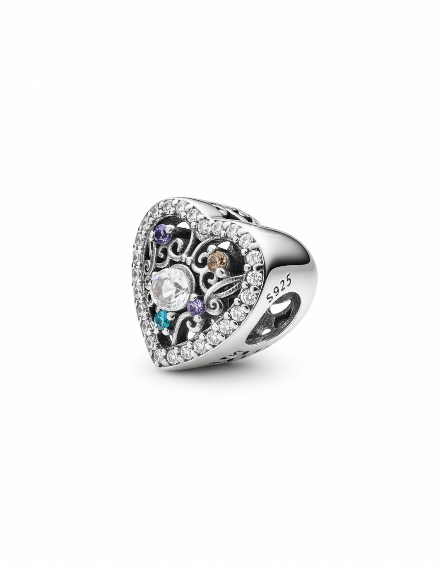 Pandora Compatible Cubic Heart Pendant Sterling Silver