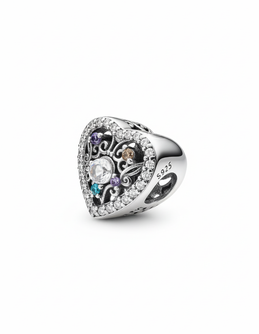 Pandora Compatible Cubic Heart Pendant Sterling Silver