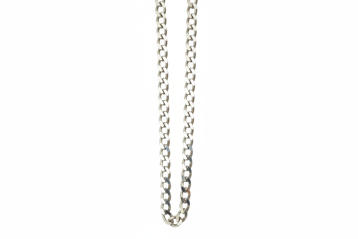 Curb Diamond Cut Link Silver Necklace