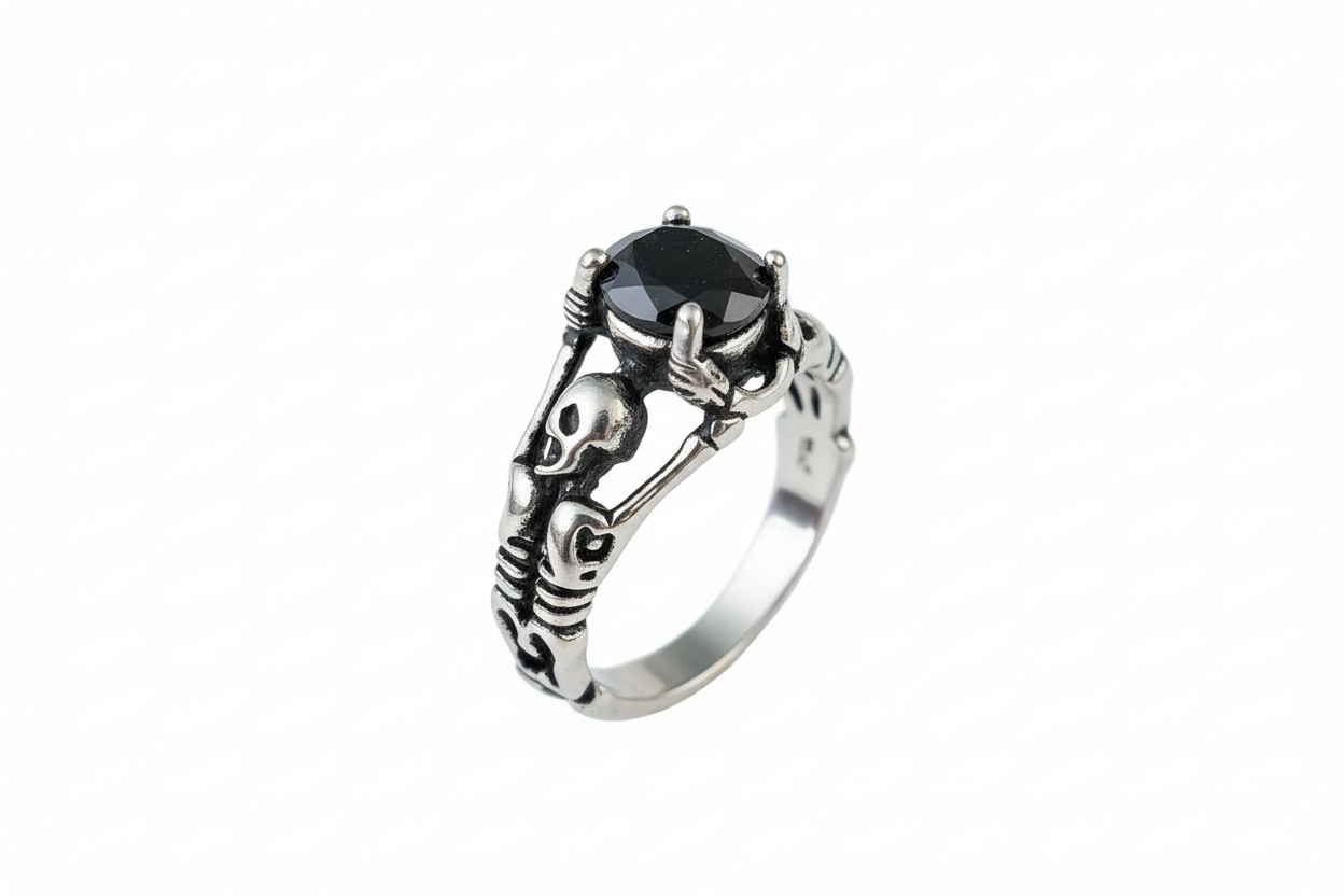 Black Cubic Zirconia Stone Scull ring in Stainless Steel