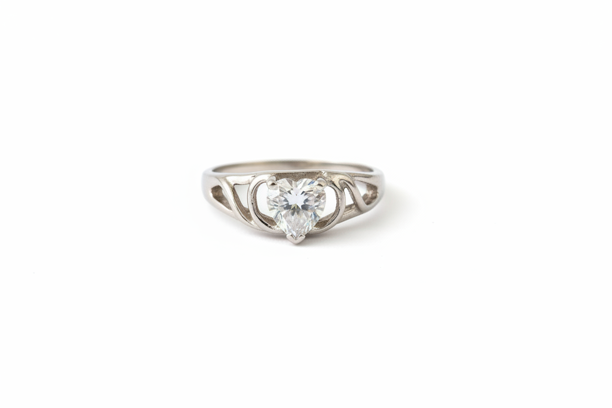 Heart shape with heart Cubic Zirconia Stone Stainless Steel Ring