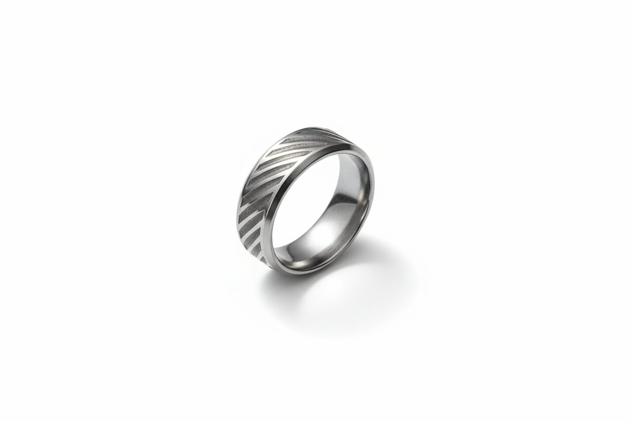 Silver Striped Stainless Steel Ring