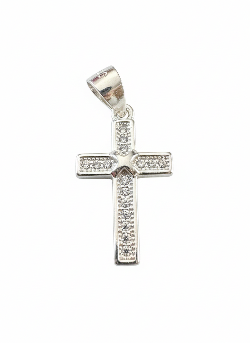 Square X Cross Pendant Sterling Silver with Cubic Zirconia Stones