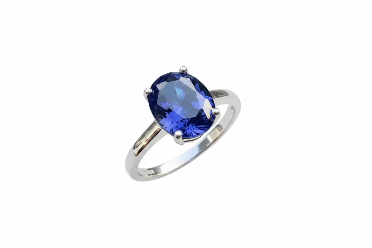 925 Sterling Silver ring with lab grown Sapphire stone