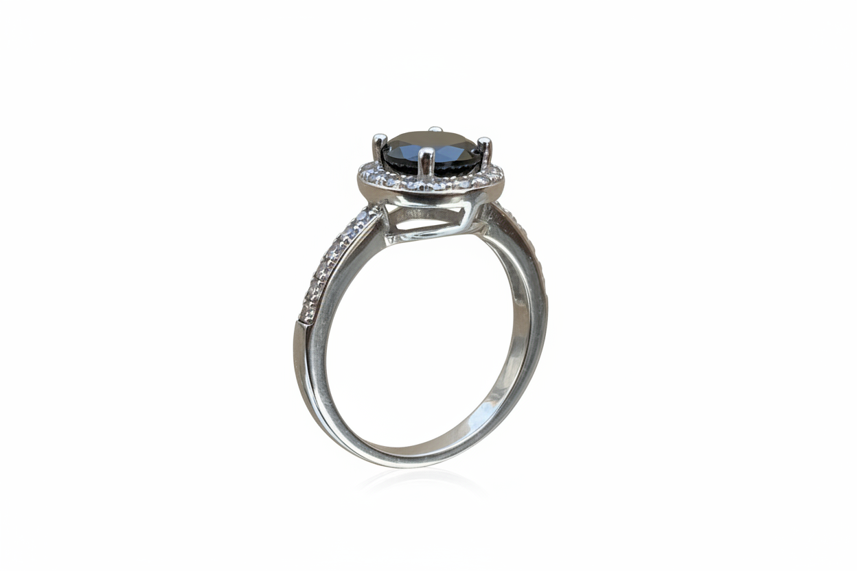 925 Sterling Silver Black Cubic Halo Ring with Cubic Zirconia stones