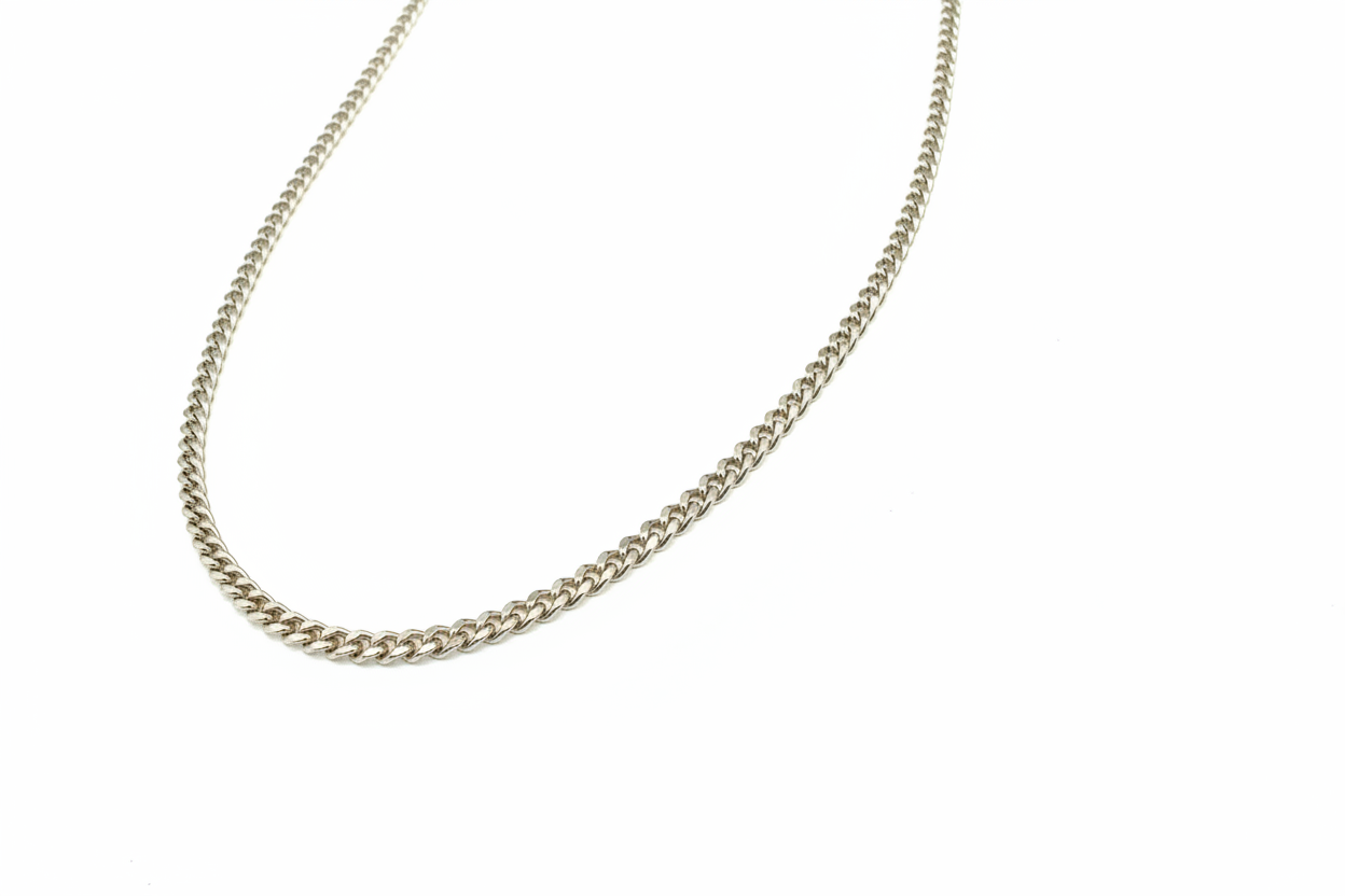 Curb Diamond Link Silver Necklace