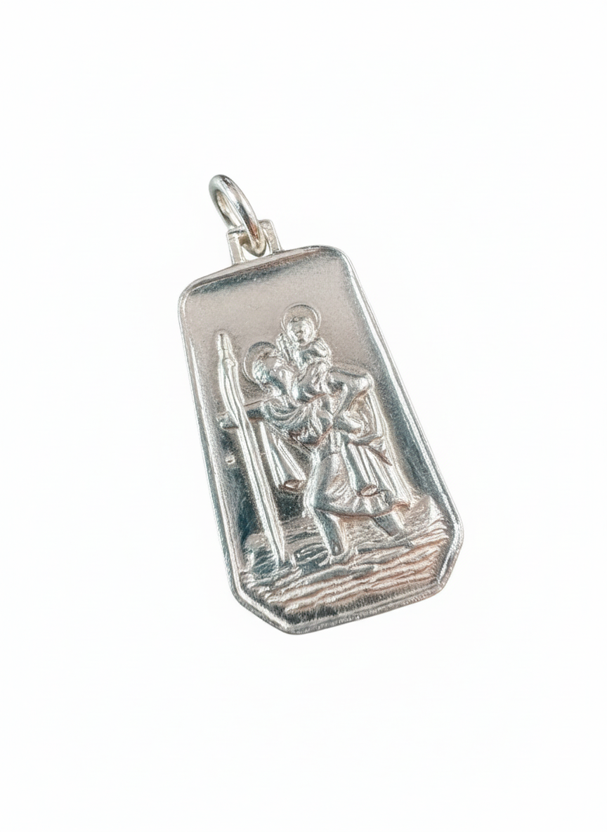 Saint Christopher Rectangular Sterling Silver Pendant
