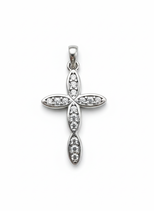 Oval Cross Pendant Sterling Silver with Cubic Zirconia Stones