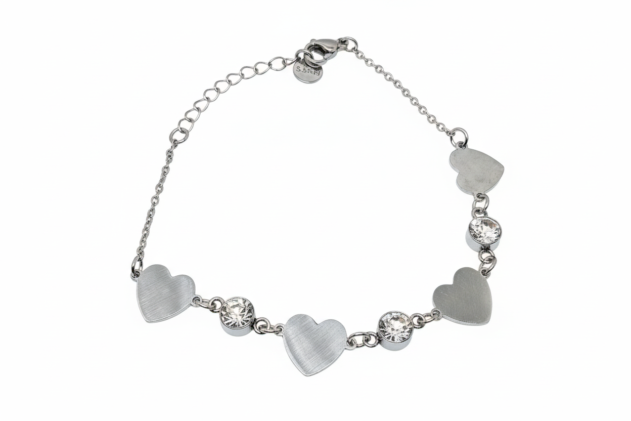 Hearts with Cubic Zirconia Stones Bracelet