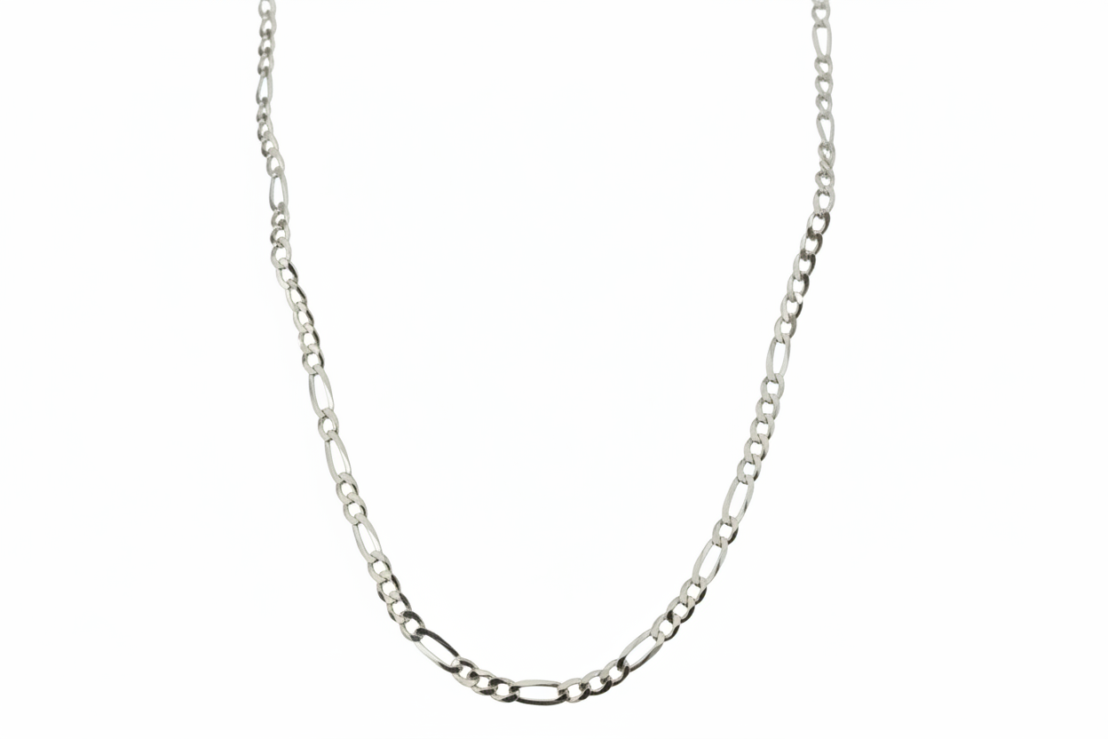 Flat Curb Figaro Link Silver Necklace