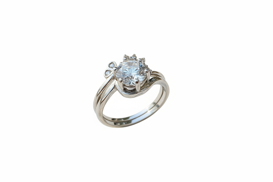 925 Sterling Silver Wedding Set 6 Claw CZ with CZ Filigree Band