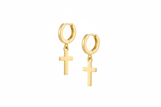 Cross Huggie Drop Earrings