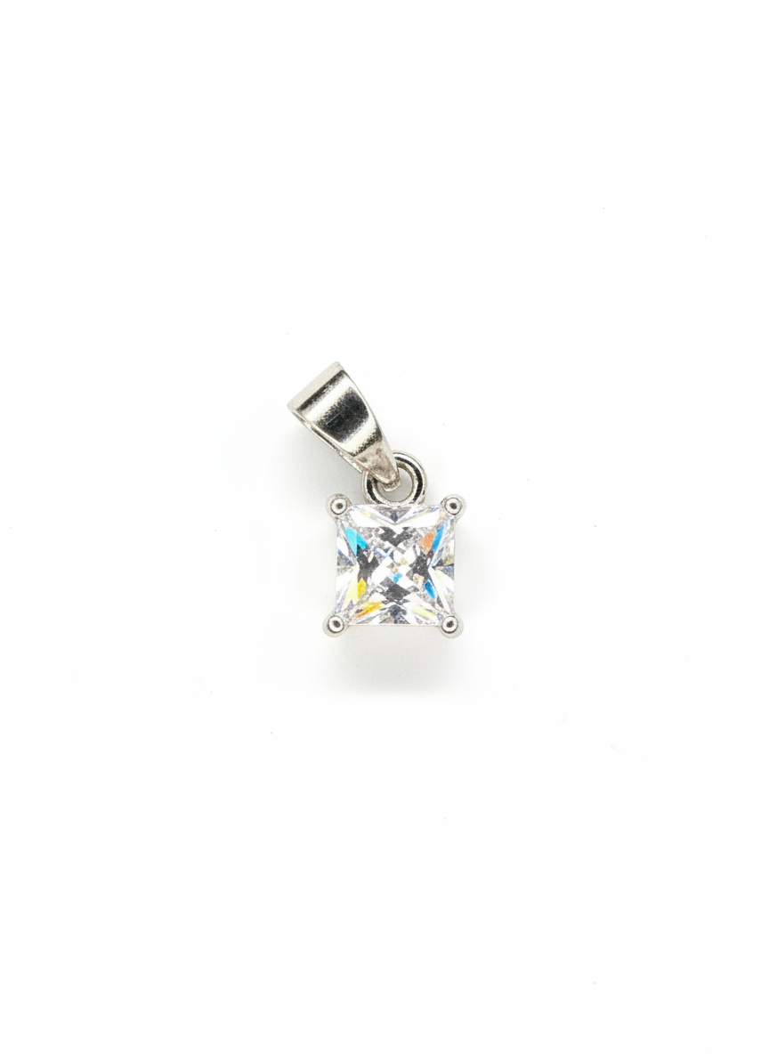 Square Cubic Zirconia Sterling Silver Pendant