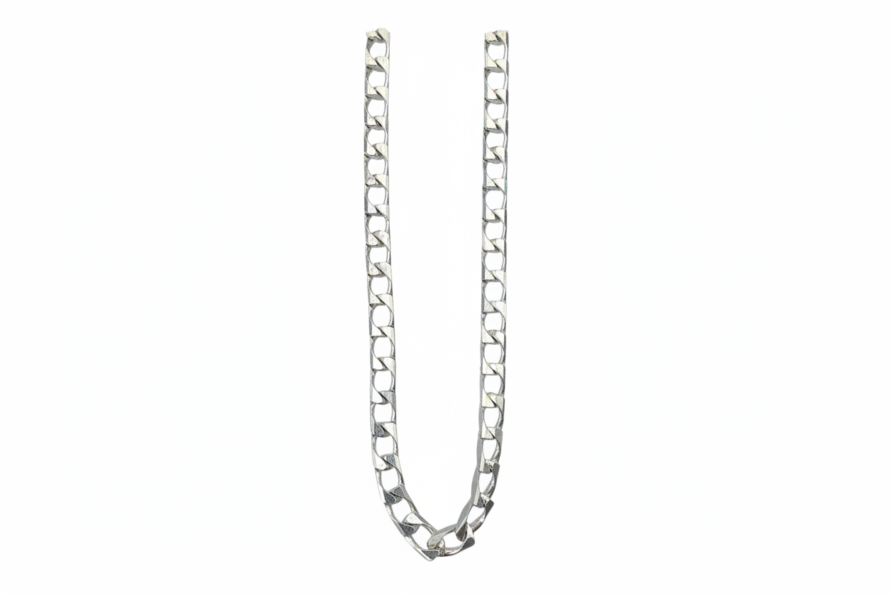 Curb Diamond Link Silver Necklace