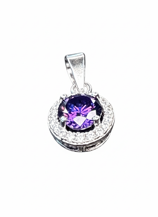 Purple Round Cubic Pendant Sterling Silver