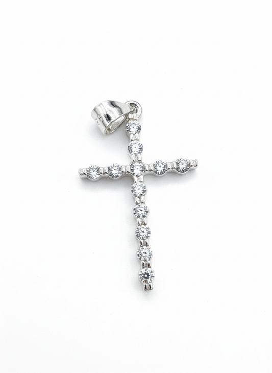 Slim Cubic Zirconia Cross Sterling Silver Pendant